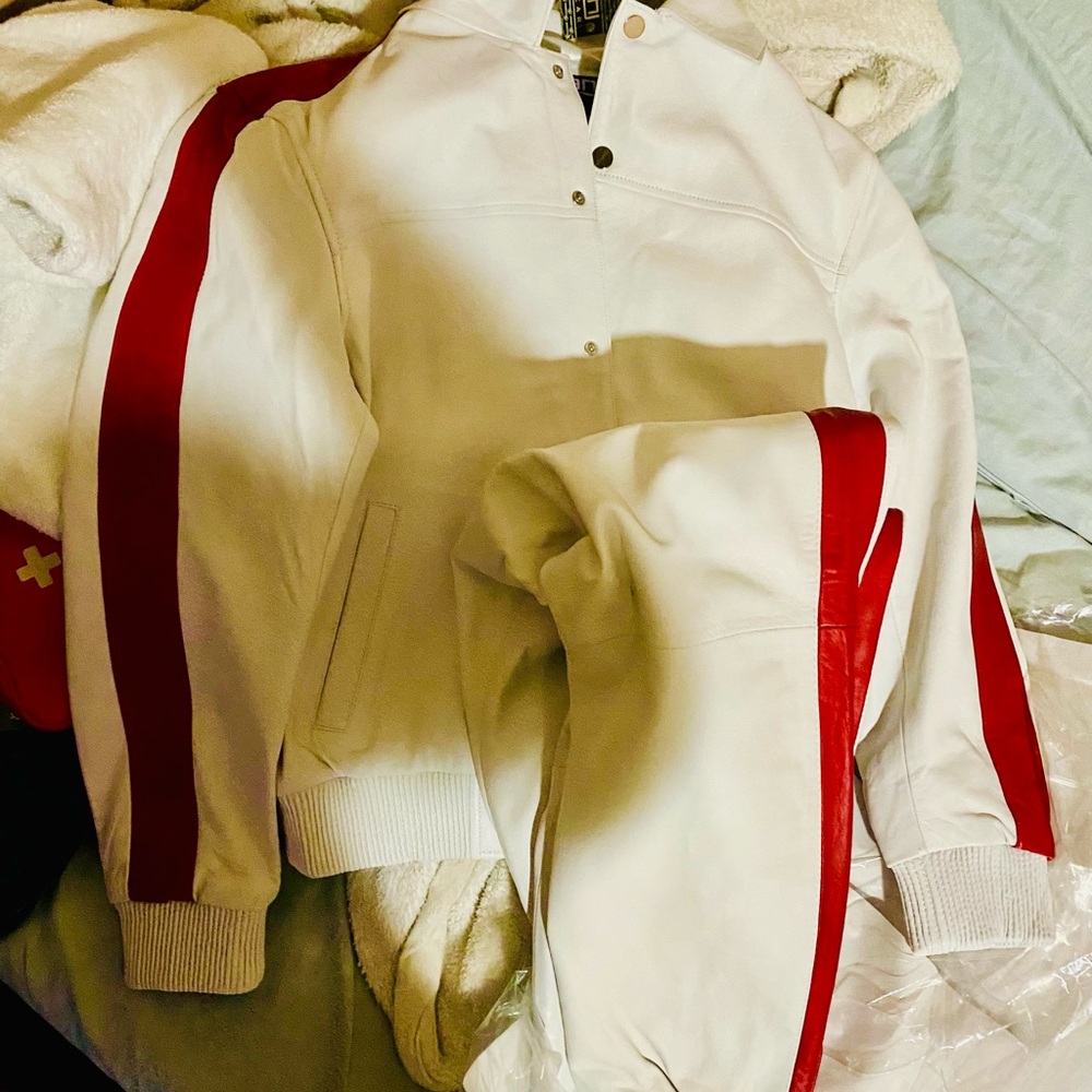 White and Red Jacket with Stripes
